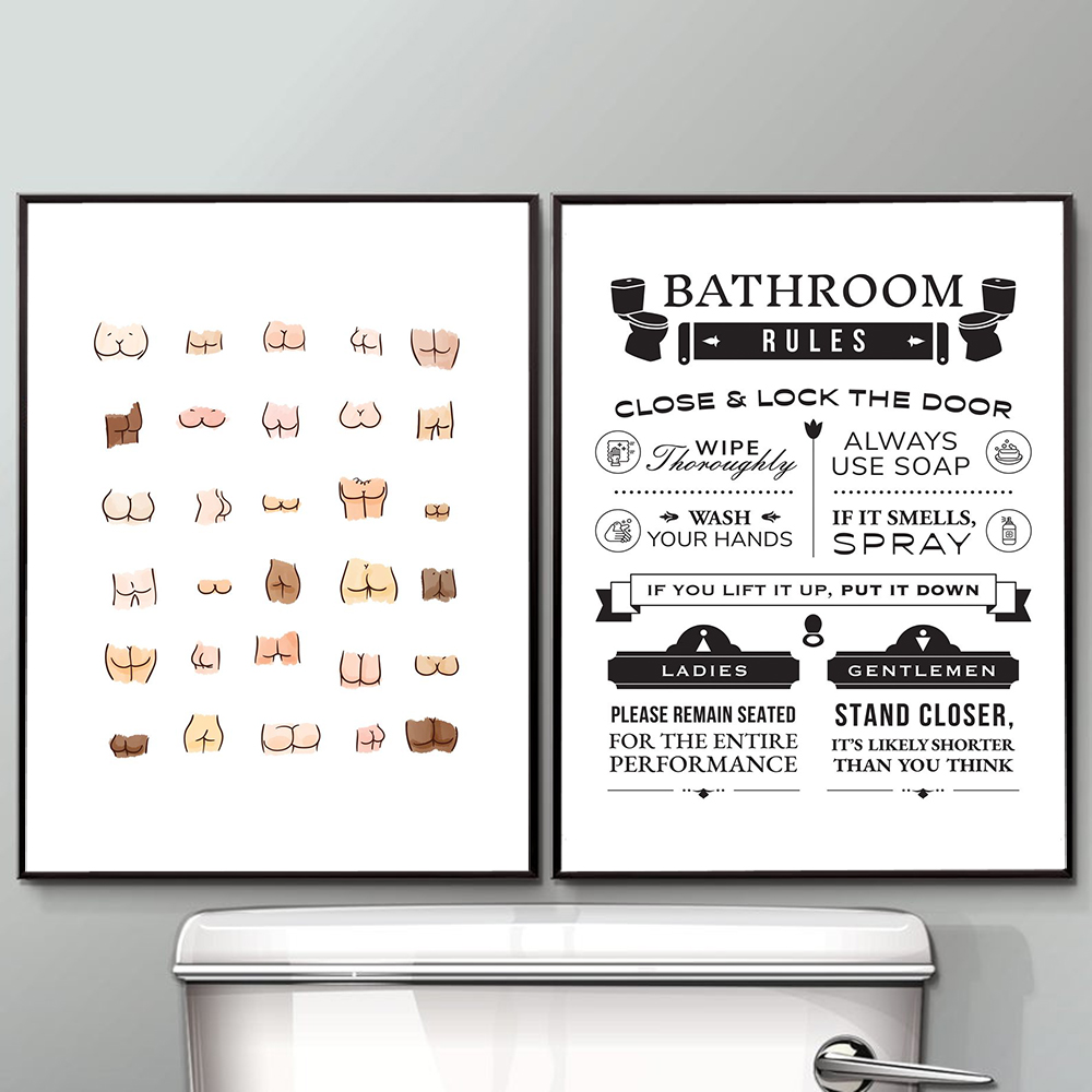 Home Bathroom Rules - Bulldog francese in toilette Poster Divertenti