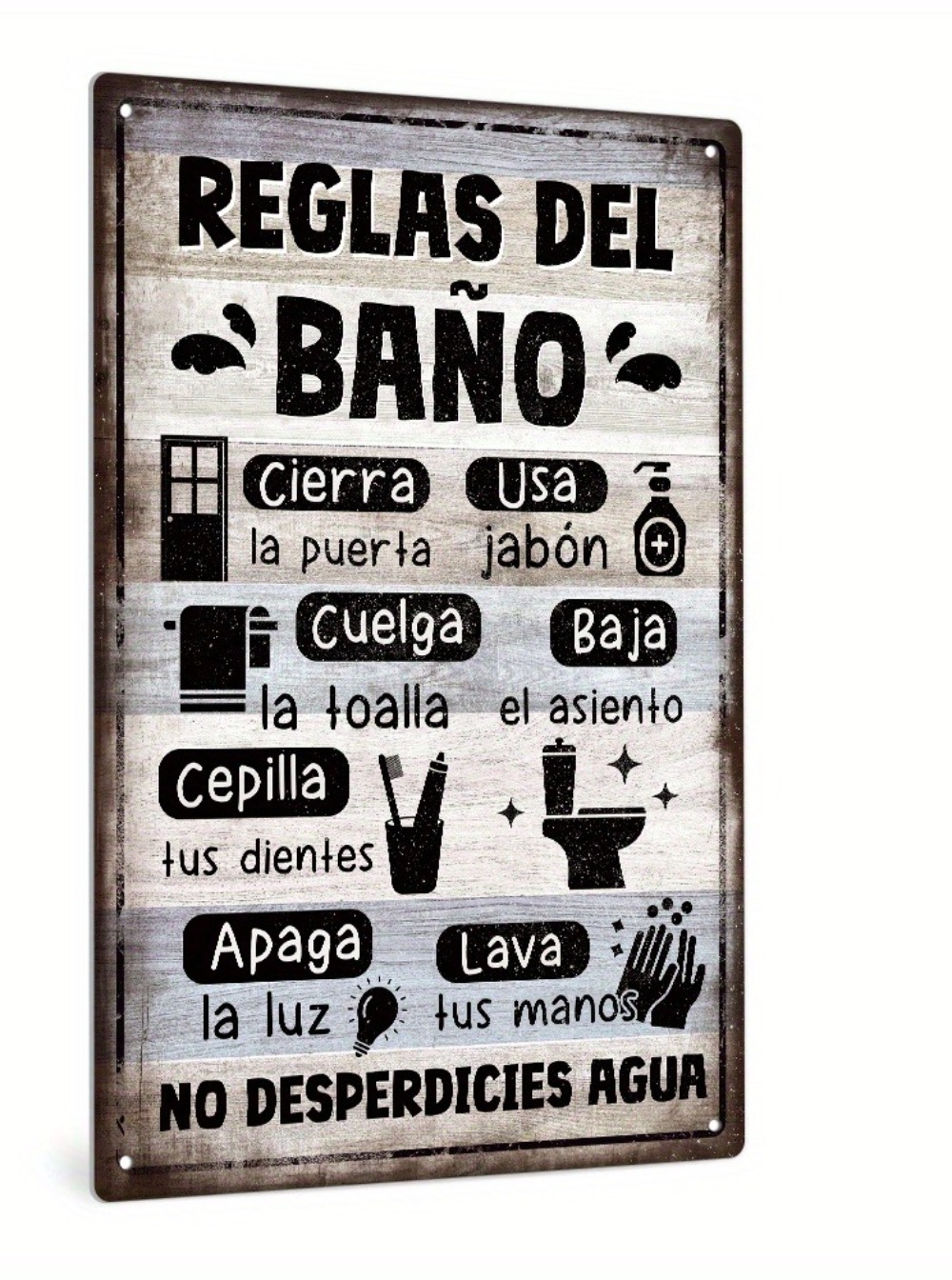 Home Bathroom Rules - Targa in Metallo con Regole del