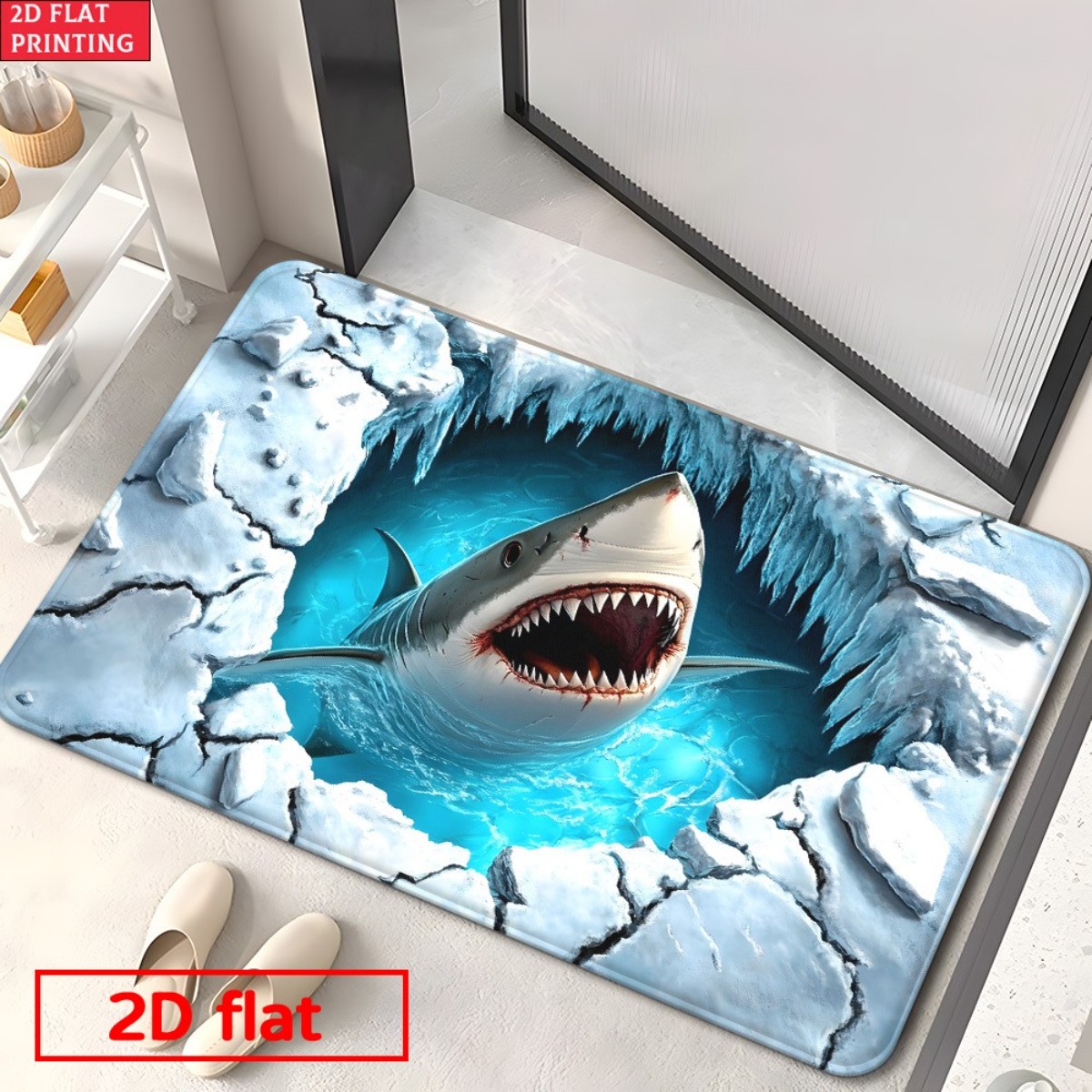 Home Bathroom Break - Tappetino in Flanella 3D con Squalo